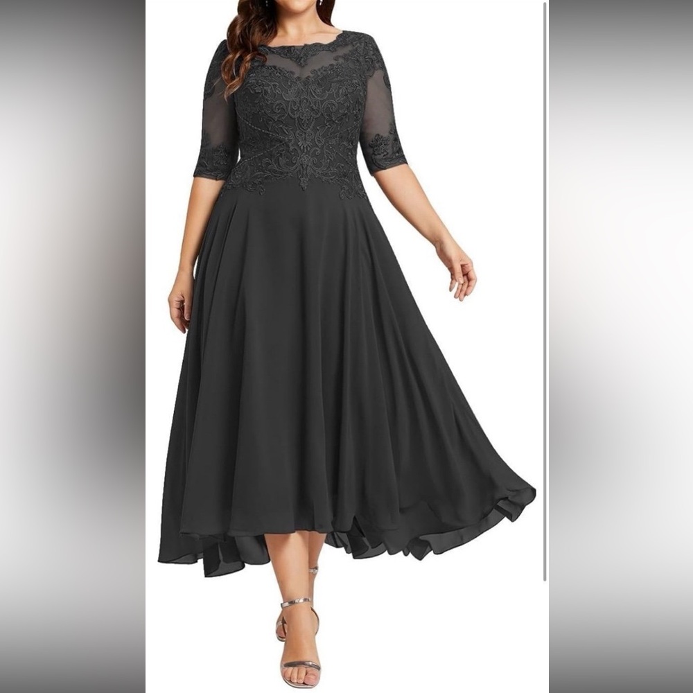 Black Lace Formal Elegant Evening Chiffon Dress Size 16-20 With Corset NWT